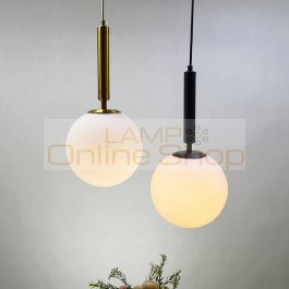 Modern creative glass hanging lamp 15/20/25/30cm white glass ball shade gold black pendant lights bedroom restaurant bar light