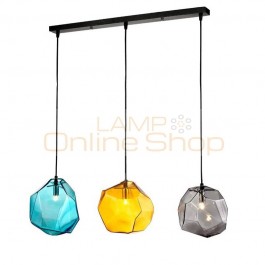 Modern creative glass pendant light ice cube glass shape hanging lamp glass grey yellow blue colorful droplight E14 LED bulb 5W