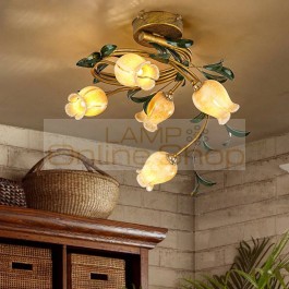 Modern Glass Flower Chandelier Ceiling For Bedroom American Style Crystal LED Ceiling Light E14 bulb Decoration light Fixture