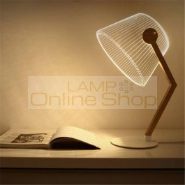 Modern Hot 3D Effect LED Desk Lamp Wood Support Acrylic Lampshade LED Light Living Room Bedroom Deco Table Lamp Reading Lighting