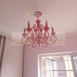 Modern Iron Art Candle Lamp Bedroom chandelier pink girl warm romantic Wedding Decoration lights Kids Room Led chandeliers