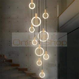 Modern LED Rings Pendant Lights Loft Living Room Pendant Lamps Restaurant Stair Lighting Long Decoration Hanging Lamps Luminaire