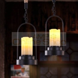 Modern marble lampshade pendant lights wrought iron hemp rope candle shape hanging lamp bars restaurant cafe shop light fixture