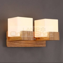 Modern Oak Wood base glass lamp Shade Wall Lamps Bedroom Bedside reading lamp Bathroom led mirror Lighting Wall Sconces Lighting