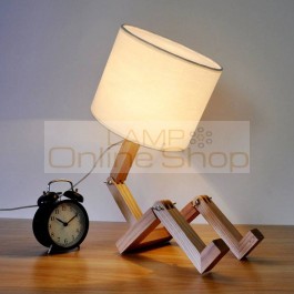 Modern Simple Fold style wood desk lamp for Bedroom study room,cloth lampshade Wooden table Lamp Robot Bedside lamp Reading lamp