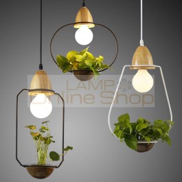 Modern Simple wood&Iron Chandelier lighting 3 kinds wrought iron plant pot bar restaurant balcony creative suspension lamp light