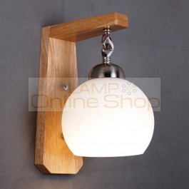 Modern simple wooden wall lamp Nordic creaive white glass ball lampshade led Wall lights for bedroom bedside dining room hallway