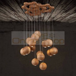 Modern solid wood ball chandelier for dining/living room,7/10 heads vintage wood ball pendant lamp fixture for foyer/restaurant