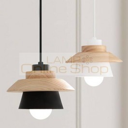 Modern Wood and aluminum lampshade pendant light E27 white black dining room restaurant bar cafe LED wood hanging light fixture