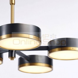  Modern 5 arm Pendant Light Creative black brass hanging lamp Lifting rod adjustable acylic lampshade home decoration