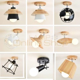 Nordic creative wooden ceiling lamp 21 kinds iron cage led ceiling light for bedroom corridors aisle stair balcony light fixture