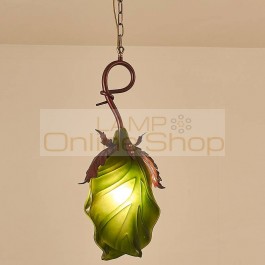 Nordic Glass Leaf Lamp Single pendant light for Living Room Restaurant Creative Coffee Shop Lantern Bar E27 ceiling fixtures