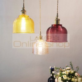 Nordic glass shade pendant light with switch 5 colors glass yellow copper lampholder creative hanglamp light fixture for dining