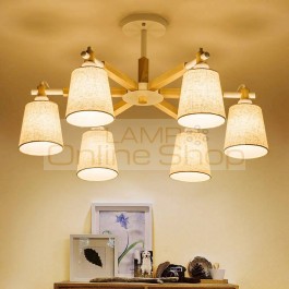 Nordic LED Pendant light creative wooden pendant lamp fabric cloth drop lighting for living room/bedroom/study room