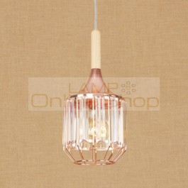 Nordic modern crystal pendant lamp wrought iron rose gold lampshade industrial lighting for resraurant bar aisle indoor lighting