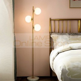 Nordic Modern LED Ball Copper Living Room Household Study Floor Lamp Bedroom Home Deco Glass Lampshade Floor Light Fixtures