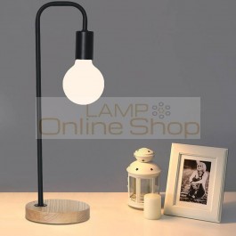 Nordic Modern simple Table lamp,wrought iron lamp holder&wood base bedside reading lamp bedroom/study/office desk lamp light