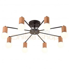 Nordic pendant lamp fashion simple solid wood dining room living room black white iron pendant light 5 head 8 head E27 led lamp