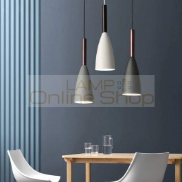 Nordic postmodern dining room lamp Gray Black White iron shade wood pendant lights restaurant bar cafe hanglamp lighting fixture