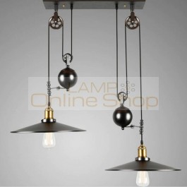Nordic pulley creative Pendant Lights 2 heads 30cm lampshade vintage wrought iron restaurant lamp industrial style hanging lamp