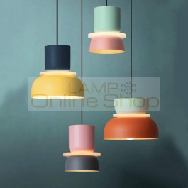 Nordic Restaurat pendant lights modern wrought iron colorful Frosted lampshades Acrylic suspension luminaire for dining room bar
