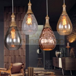 Nordic water drops glass pendant lights gray amber copper color suspension lampe restaurant cafe bar vintage industrial lighting