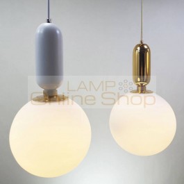 Nordic white glass pendant lights Gold/white/black Iron glass ball Hanging Lamps for Living Room Bedroom Restaurant bar lighting