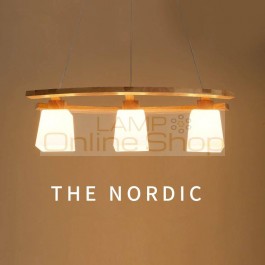 Nordic Wood Restaurant LED Pendant Light Japanese Simple Study Dining Room Bar Wood Home Glass Lampshade LED Decoration Hanglamp