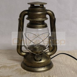 Nostalgic kerosene lantern table lamp,antique copper color iron glass retro lantern table lamp Bar Cafe bedroom lights fixture