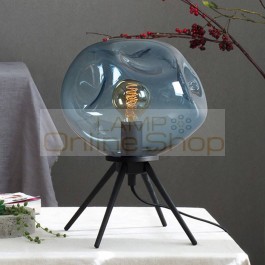 Post modern bedroom glass table lamps creative brown blue clear glass shade iron bracket bedside lamp living room deco desk lamp