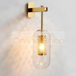 Post modern indoor lighting wall lamp gold/black metal glass creative sconce wall light for bedroom bedside Aisle corridor stair