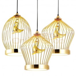 Post modern simple LED pendant light Plated gold birdcage model droplight dining room foyer office bedside lighting fixture