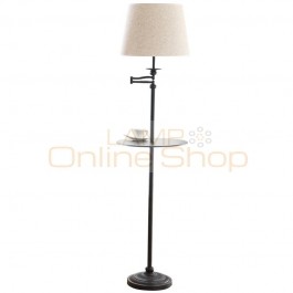 Ratatable Modern Minimalist LED floor light with table black metal body fabric Standing Lamp Living room Reading Light