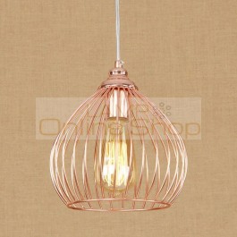  Rose gold hanging luminaire dia 20cm iron birdcage shade edsion bulb lighting industrial pendant lamp for restaurant cafe