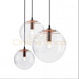 Rose Gold Nordic Pendant Lights Globe Chrome Lamp Glass Ball Pendant Lamp Transparent Kitchen Light Fixture E27 Home Hanglamp