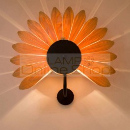 Southeast Asia wooden wall lamp dia 54cm 60cm Sun flower creative wood veneer sconce wall lights for restaurant staircase aisle