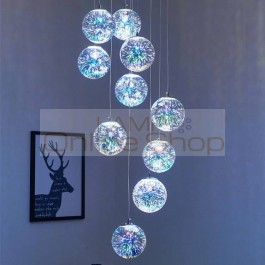 Staircase pendant lights for living room G4 led Modern Light Villa Rotating Glass Ball Suspension Luminaire Stained Glass Lustre