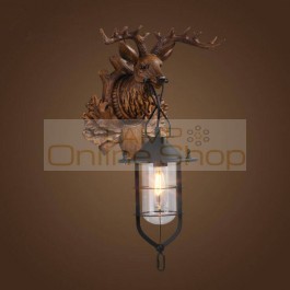 Suspension luminaire Loft Vintage Industrial American Country Iron Antler Wall Lamp Glass Lampshade Deer Wall Light Fixtures