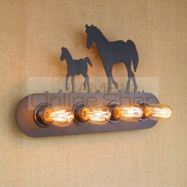 Vintage Country style 4 heads E27 art Creative horse wall lamp for bedroom bedside Restaurant aisle decor sconce iron wall light