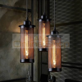 Vintage industrial pendant lights black hollow metal mesh cage hanging lamp Balcony corridor Restaurant Bar droplight fixture