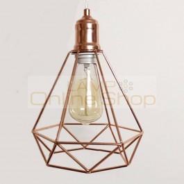Vintage iron cage suspension luminaire Plated rose gold Diamonds shape lampshade living room Bedroom aisle deco pendant lamps