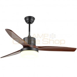 Vintage wood art ceiling fans with light wood color brown 42/52 inch foyer bedroom 3 fan leaves LED pendant lamp 