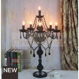Wedding Led Black Crystal Table Lamp Glass Candlestick De Mesa Black Led Candle Holders Living Room Bedside Guide Lamp