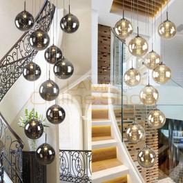 XL 1-5M glass ball Pendant lights for Staircase Church black spiral pendant lamp G4 led stair lighting hotel Long stairwell lamp