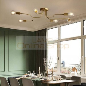 4/6 Heads American Country Copper Lampada LED Ceiling Lights for Living Room Bedroom Modern Simple Indoor Home Deco Ceiling Lamp