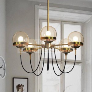 5 Heads Nordic Modern American Cafe Restaurant LED Pendant Lamp Cognac Glass Ball Bedroom Home Deco Light Fixtures