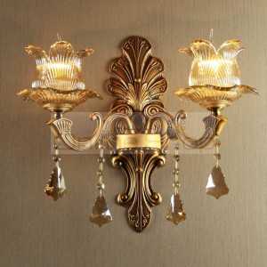 All Copper LED Double Wall Lamp Bedroom Creative European Style Candle Crystal Corridor balcony for hotel wall lights