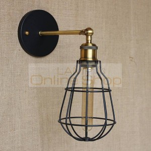 American Loft Style Iron retro wall Lamps,E27 metal cage lampshade Edison Wall Sconce industrial aisle stairs Wall Lights