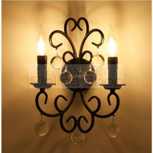 Balcony Iron Crystal wall Candle light Bedroom American retro black Mirror Led wall sconce Industrial Wall light Vanity Lighting