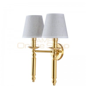  America Wall Sconce copper wall lamp 2 arm fabric shade light living room restaurant cafe bedroom hotel E14 LED lamp